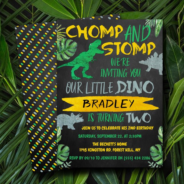 Chomp & Stomp! Dinosaurier Boys 2. Geburtstag Einladung (Von Creator hochgeladen)