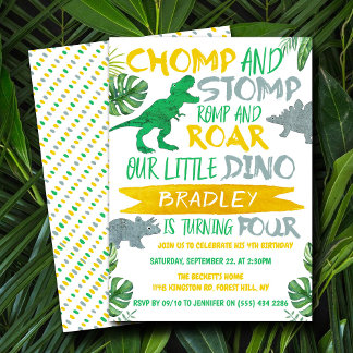 Chomp & Stomp! Dinosaurier Boys 4. Geburtstag Einladung