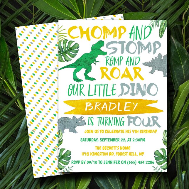 Chomp & Stomp! Dinosaurier Boys 4. Geburtstag Einladung (Von Creator hochgeladen)