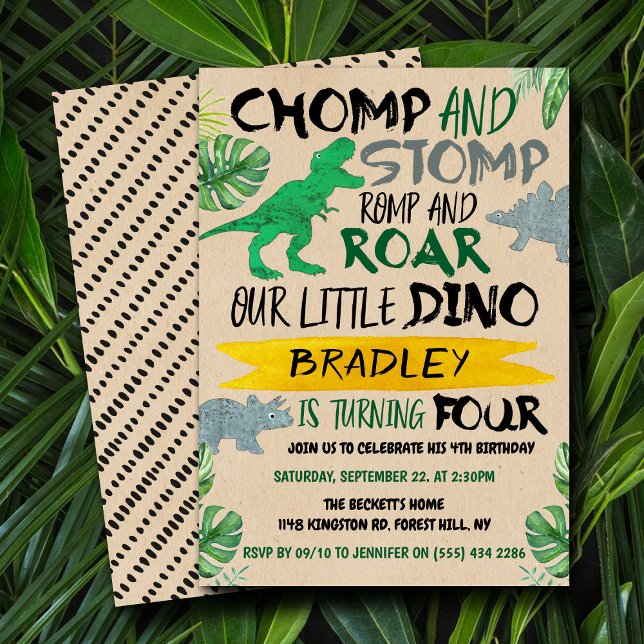 Chomp & Stomp! Dinosaurier Boys 4. Geburtstag Einladung (Von Creator hochgeladen)