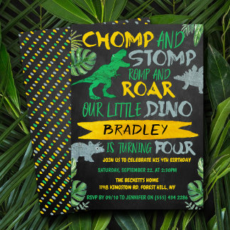Chomp & Stomp! Dinosaurier Boys 4. Geburtstag Einladung