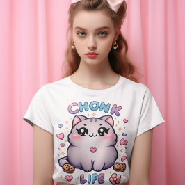 CHONK LIFE CAT - Katzengestaltermädchen im Kawaii- T-Shirt