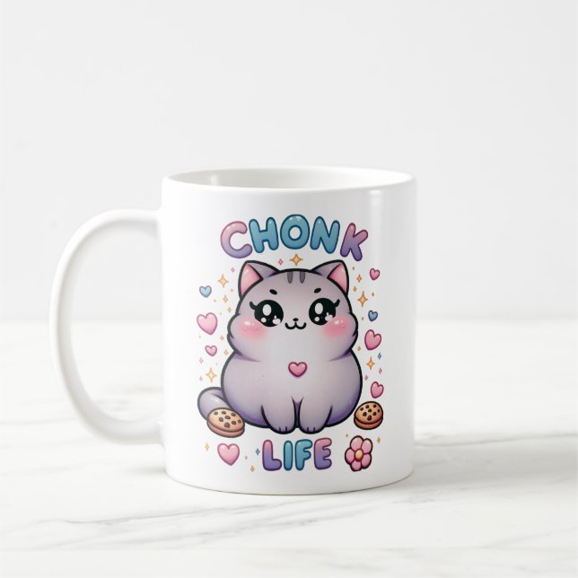 CHONK LIFE CAT - Kawaii Style Cat Design Kaffeetasse (Links)