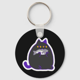 Chonky Black Cat with a Fish Keychain Schlüsselanhänger