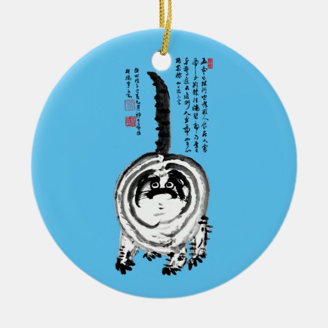 Chonky Striped Japanese Tabby Cat Keramik Ornament (Vorne)