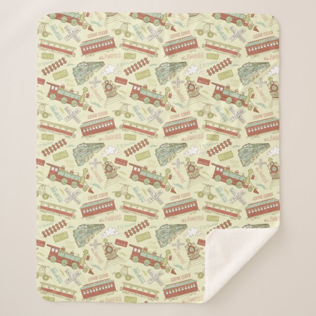 Choo Choo Antique Trains Sherpa Blanket Sherpadecke (Vorderseite)