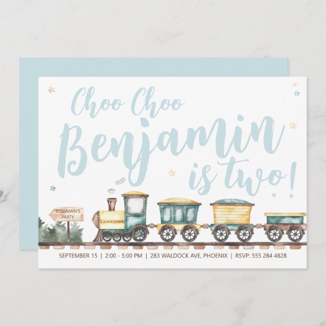 Choo Choo Bahn Einladung zum Geburtstag (Vorne/Hinten)