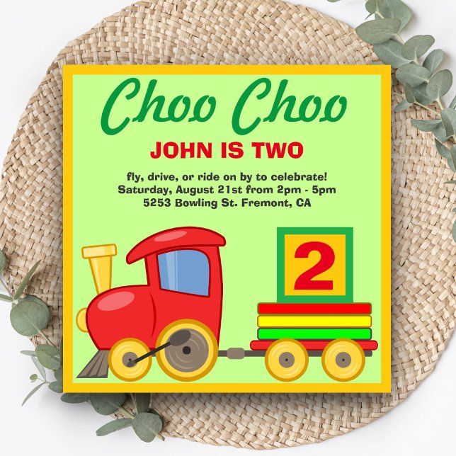 Choo Choo Colorful Spielzeugzug Geburtstagsparty E Einladung (Von Creator hochgeladen)