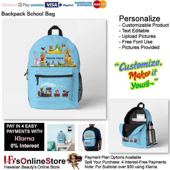 Choo Choo Train Loco Motive Blue children 6 Bedruckter Rucksack (Choo Choo Train Loco Motive Blue children Printed Backpack 6.)