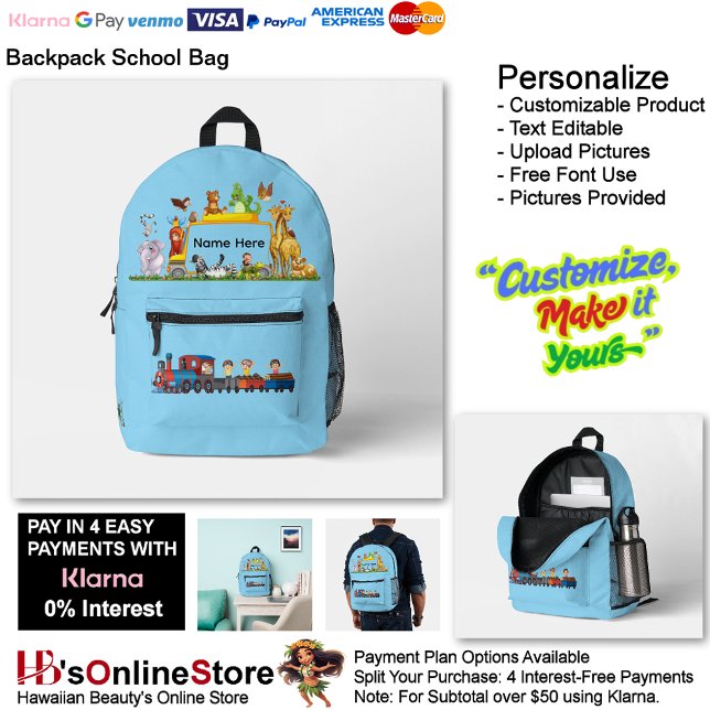 Choo Choo Train Loco Motive Blue children 7 Bedruckter Rucksack (Choo Choo Train Loco Motive Blue children Printed Backpack 7.)