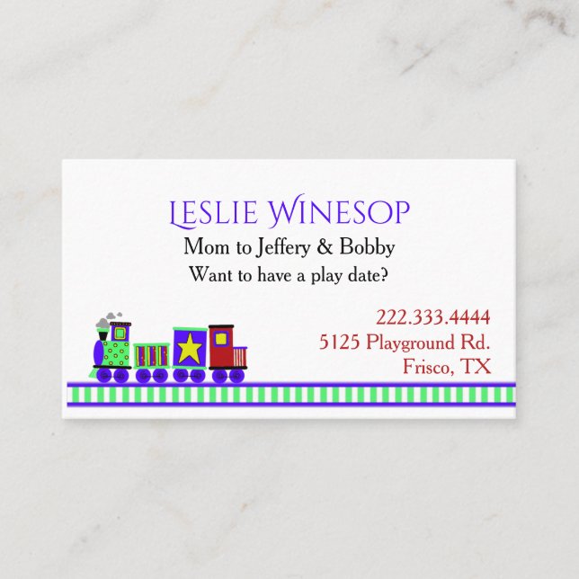 Choo Choo Train Mommy Play Date Card Telefonnummerkarte (Vorderseite)