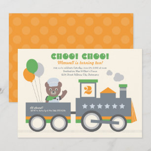 Choo Choo Train Orange Bärenleiter Geburtstag Einladung