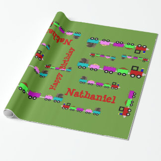 Choo Choo Train Personalisiert Green Wrap Geschenkpapier