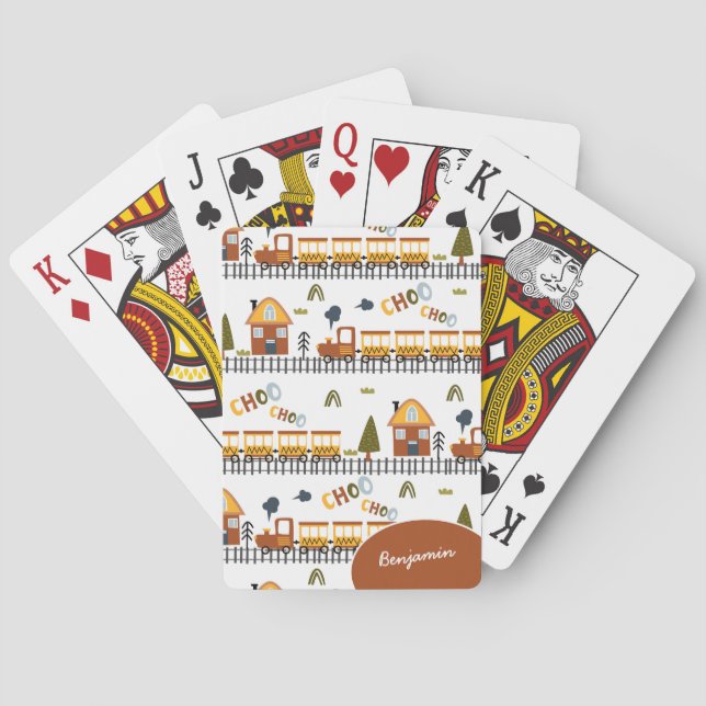 Choo Choo Zugmuster Vorname Kleines Kind Spielkarten (Rückseite)