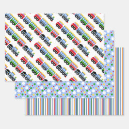 Choo-Züge, Streifen und Punkte Geschenkpapier Set