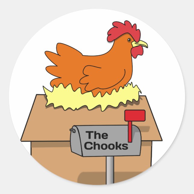 Chook House Funny Chicken auf House Cartoon Runder Aufkleber (Vorderseite)