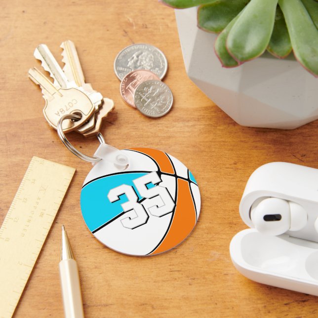 choose ANY team colors w jersey number basketball Schlüsselanhänger (Schreibtisch)