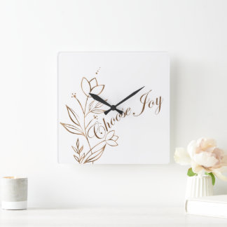 Choose Joy Abstract Flower Typography Quadratische Wanduhr