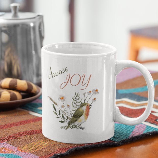 "Choose Joy" ermutigendes Zitat Bird Watercolor Kaffeetasse (Von Creator hochgeladen)