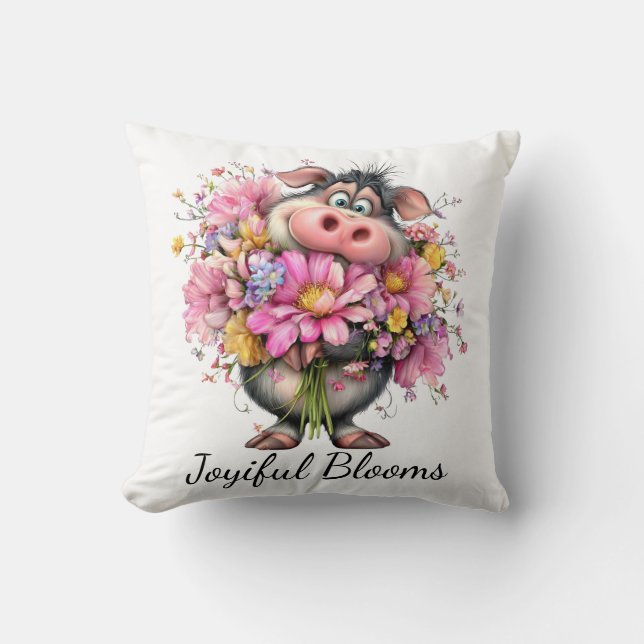 Choose Joy Floral Pig Throw Pillow Kissen (Vorderseite)