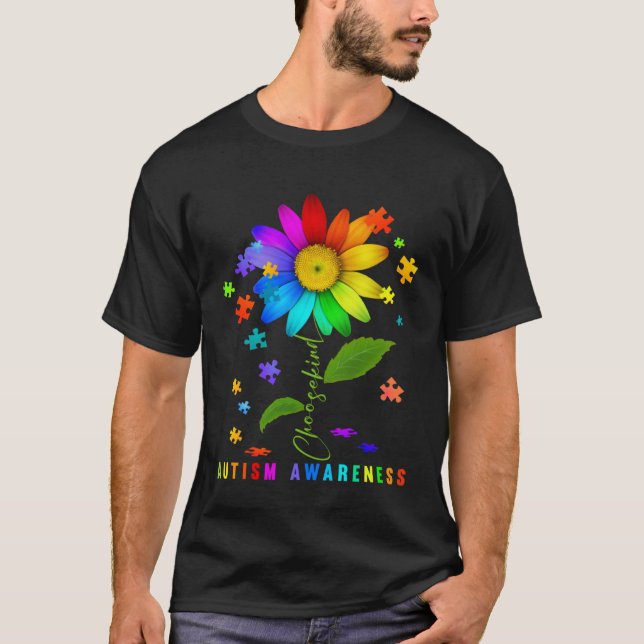 Choose Kind Autism Awareness Sunflower Puzzle For  T-Shirt (Vorderseite)