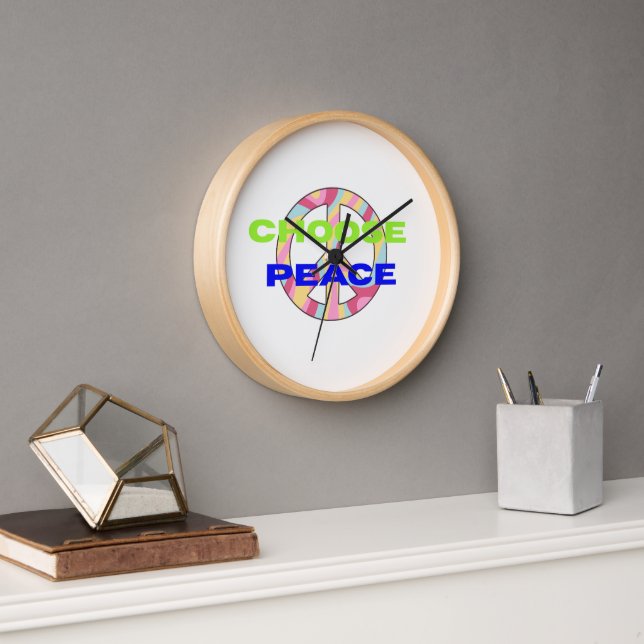 Choose Peace Modern Typography Wall Clock with Min Uhr (Büro)