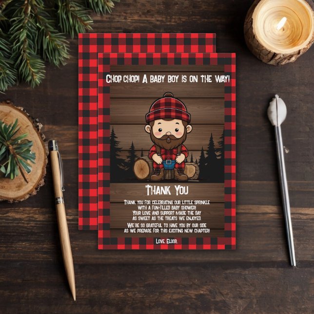 Chop! Rustikale Lumberjack Flannel Babydusche Dankeskarte (Von Creator hochgeladen)