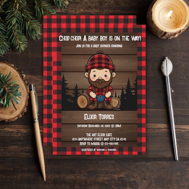 Chop! Rustikale Lumberjack Flannel Babydusche Einladung (Von Creator hochgeladen)