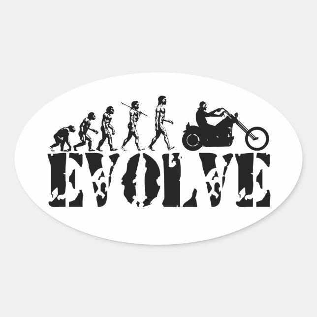 Chopper Biker Motorradfahrer Evolution Art Ovaler Aufkleber (Vorderseite)