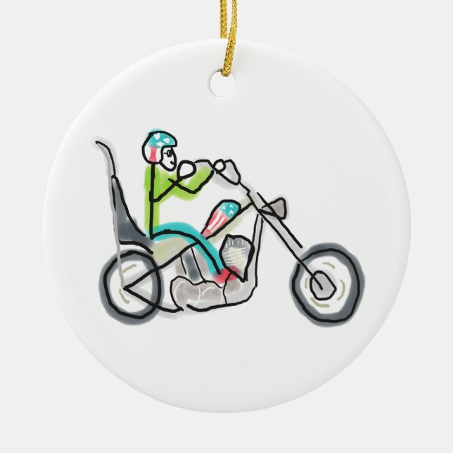 Chopper Motorcycle Stickman Keramik Ornament (Vorne)