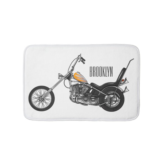 Chopper Motorrad 1950 Cartoon Abbildung Badematte (Vorderseite)