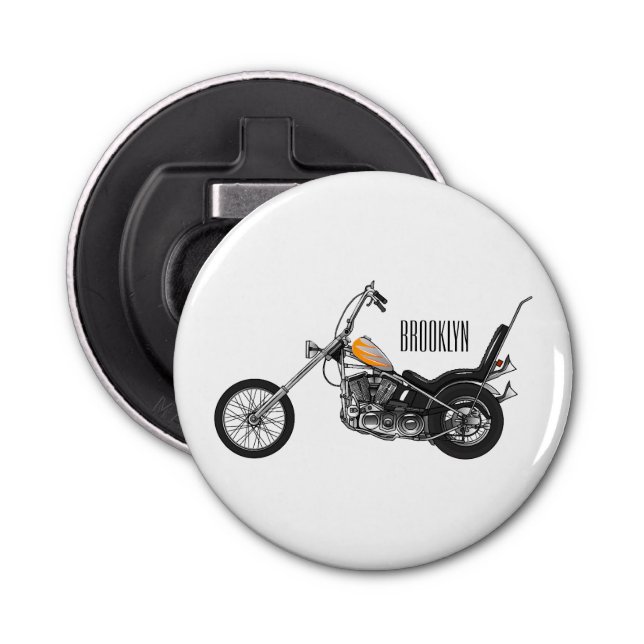 Chopper Motorrad 1950 Cartoon Abbildung Flaschenöffner (Vorderseite)