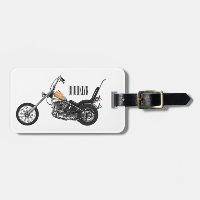 Chopper Motorrad 1950 Cartoon Abbildung Gepäckanhänger (Vorderseite horizontal)