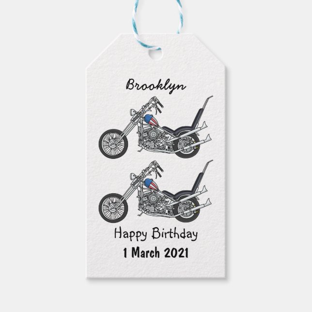 Chopper Motorrad 1950 Cartoon Abbildung Geschenkanhänger (Vorderseite)