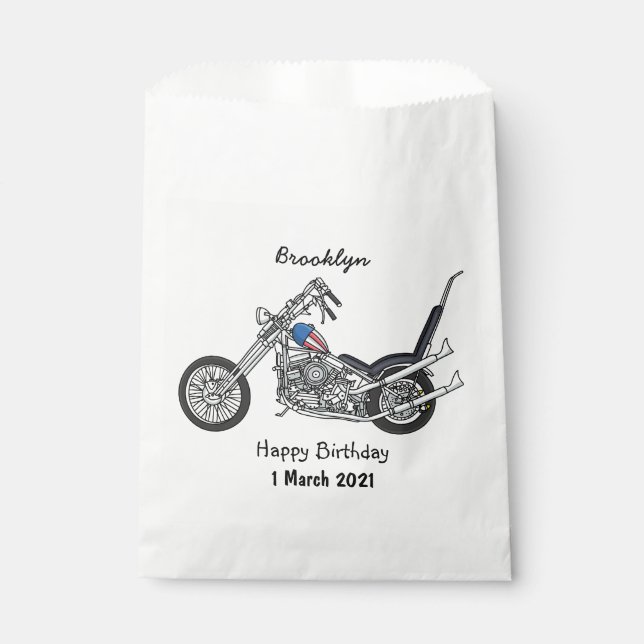Chopper Motorrad 1950 Cartoon Abbildung Geschenktütchen (Vorderseite)