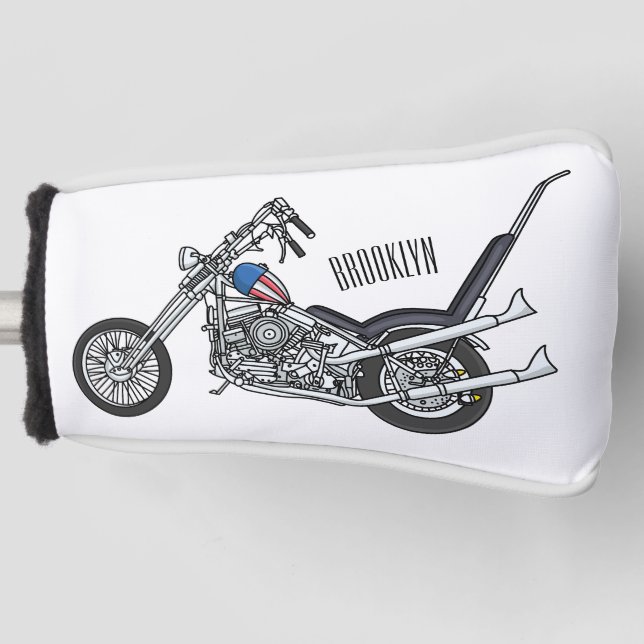 Chopper Motorrad 1950 Cartoon Abbildung Golf Headcover (Vorderseite)