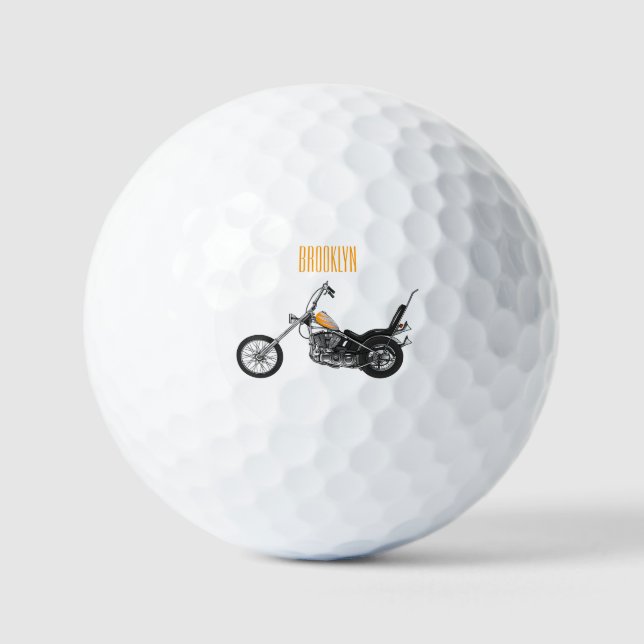 Chopper Motorrad 1950 Cartoon Abbildung Golfball (Vorderseite)