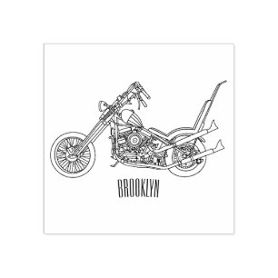 Chopper Motorrad 1950 Cartoon Abbildung Gummistempel