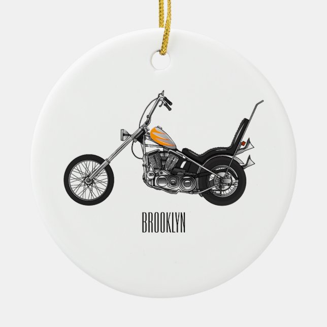 Chopper Motorrad 1950 Cartoon Abbildung Keramik Ornament (Vorne)