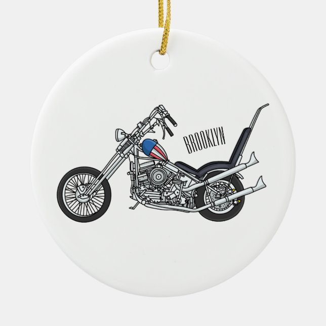 Chopper Motorrad 1950 Cartoon Abbildung Keramik Ornament (Vorne)