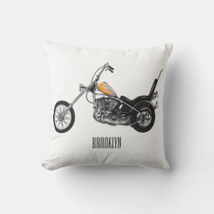 Chopper Motorrad 1950 Cartoon Abbildung Kissen