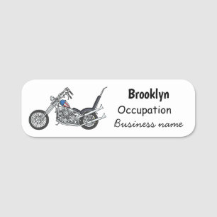 Chopper Motorrad 1950 Cartoon Abbildung Namensschild