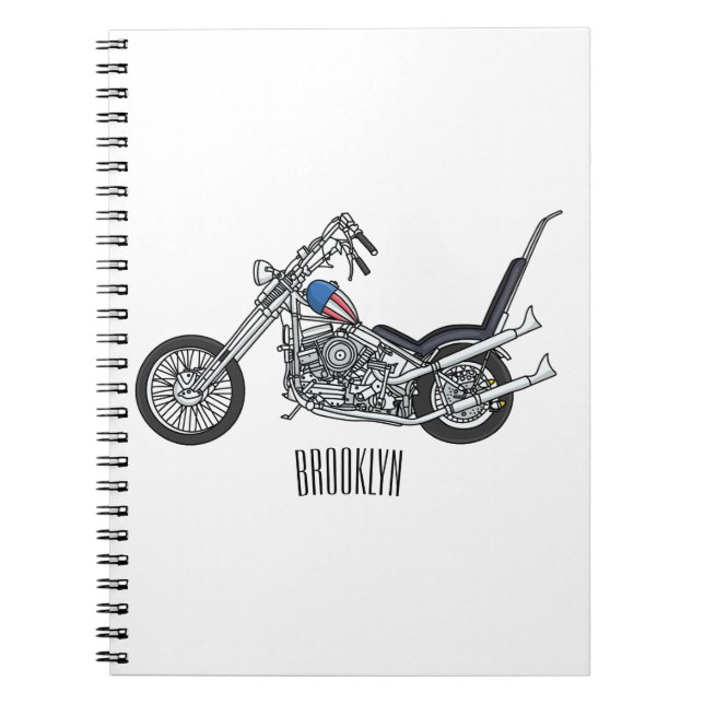 Chopper Motorrad 1950 Cartoon Abbildung Notizblock (Vorderseite)