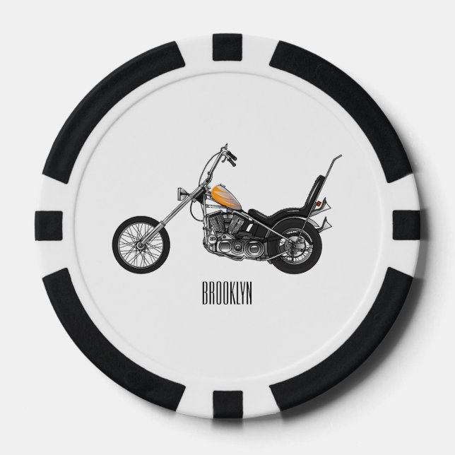 Chopper Motorrad 1950 Cartoon Abbildung Pokerchips (Vorderseite)