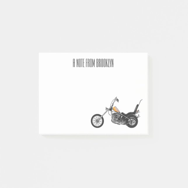 Chopper Motorrad 1950 Cartoon Abbildung Post-it Klebezettel (Vorderseite)
