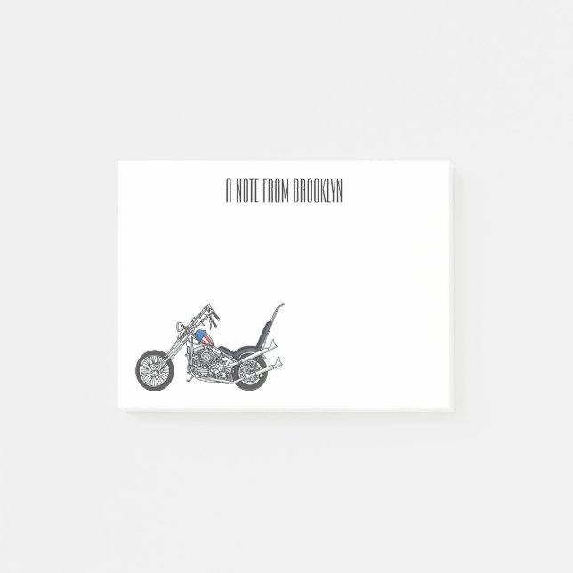 Chopper Motorrad 1950 Cartoon Abbildung Post-it Klebezettel (Vorderseite)