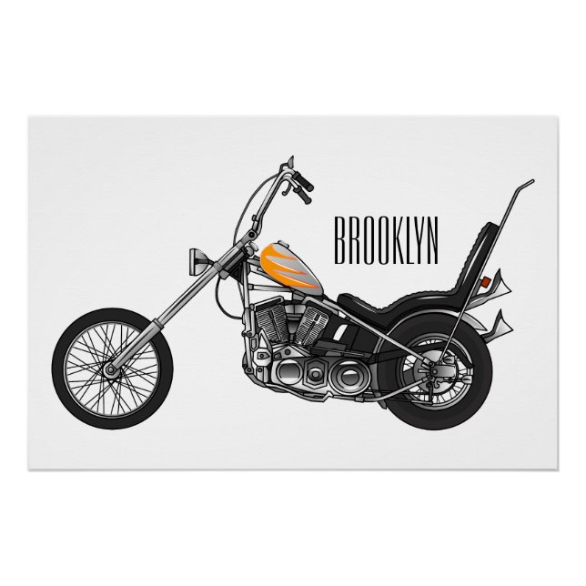 Chopper Motorrad 1950 Cartoon Abbildung Poster (Vorderseite)