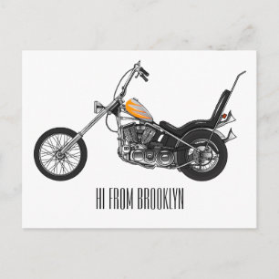Chopper Motorrad 1950 Cartoon Abbildung Postkarte