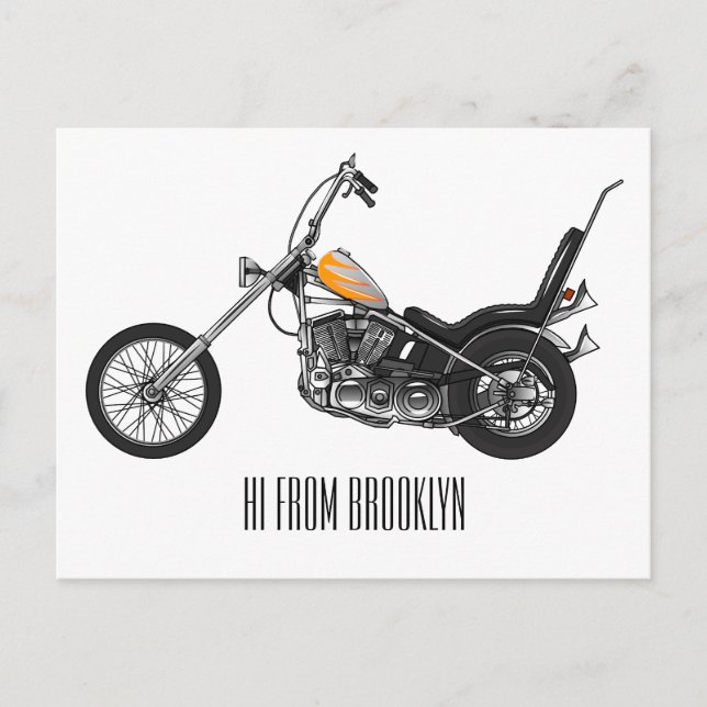 Chopper Motorrad 1950 Cartoon Abbildung Postkarte (Vorderseite)