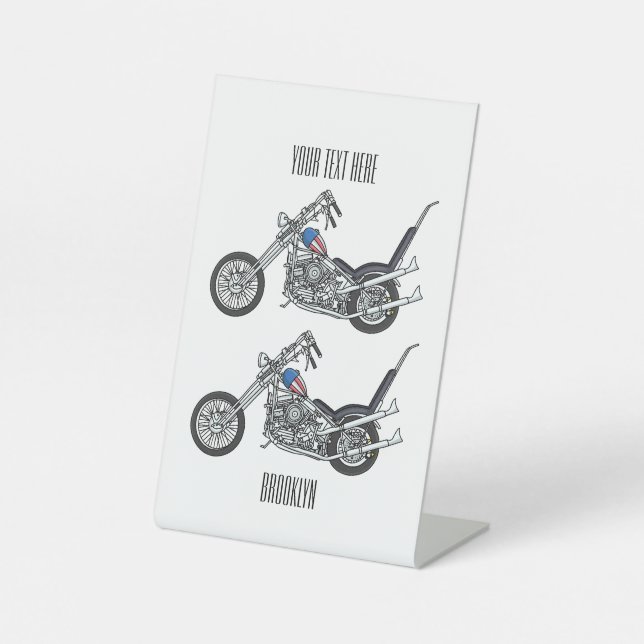 Chopper Motorrad 1950 Cartoon Abbildung Sockelschild (Vorderseite)